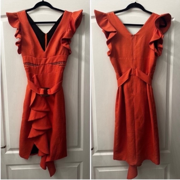 Sold 🎈PatBO Orange Asymmetrical Sheath Dress with Plunge Neckline 6 - Picture 5 of 8